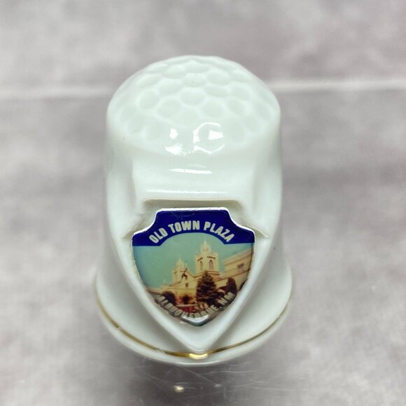Porcelain Thimble With Old Town Plaza Albuquerque NM Design Collectible Souvenir - Picture 2 of 8